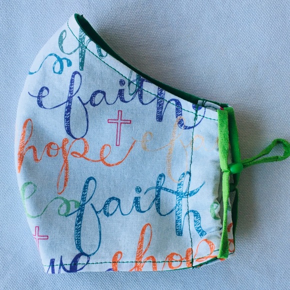 Hand Crafted Accessories - HAND CRAFTED FACE MASK HOPE FAITH GREEN BLUE WHITE